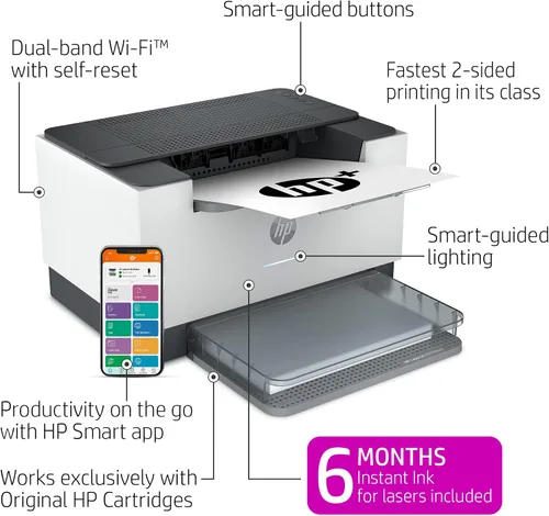 Vista 2 de HP LaserJet M209dwe 6GW62E - Impresora monocromática inalámbrica con Ethernet e impresión rápida a 2 caras, HP+ y 6 meses de Instant Ink gratis