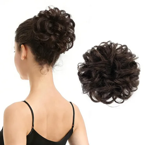 Vista 29 de Barsdar - Moño de cabello 100 % humano, Moño desordenado, Extensiones de cola de caballo, Moño de cabello rizado, Pieza de cabello
