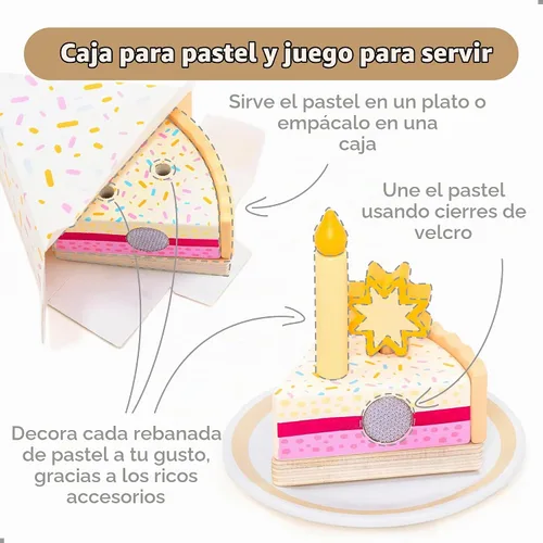 Vista 4 de UMU® Juego de pastel de cumpleaños de madera, juguete de cocina con velas, números, frutas y coberturas, comida de madera para niños de 3, 4, 5