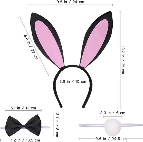 Vista 4 de Juego de orejas de conejo para cosplay, lindo conejo, orejas de conejo, corbatín para Halloween, accesorios para fiesta de Halloween