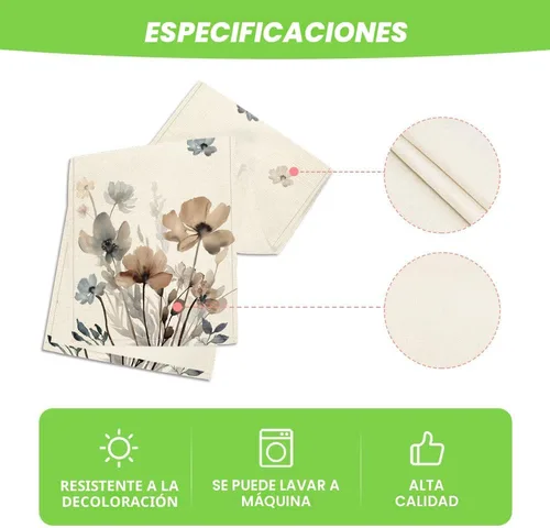 Vista 5 de Artoid Mode - Camino de mesa floral de amapolas marrones con hojas de primavera, decoración de mesa de cocina y comedor de temporada de verano
