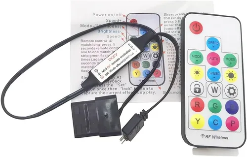 Vista 2 de Controlador ARGB Molex de 5 V mini 3 pines para LED RGB direccionables digitales con control remoto RF 17keys