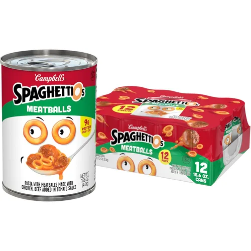 Vista 41 de SpaghettiOs Pasta enlatada con albóndigas A to Z's, lata de 15.6 onzas