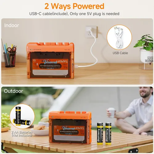 Vista 6 de Grabador portátil del reproductor de cinta de casete Bluetooth Naranja