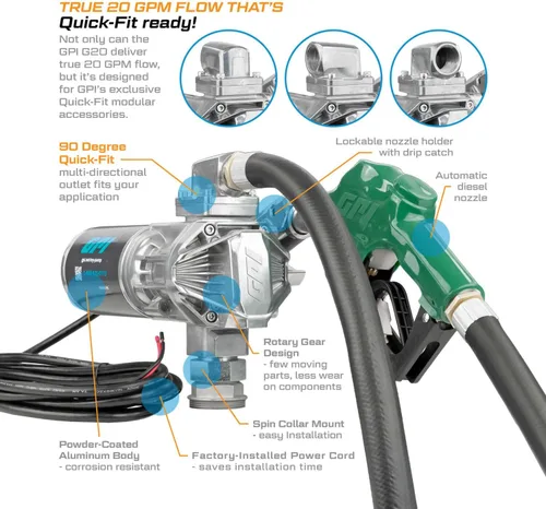 Vista 7 de GPI - Bomba de transferencia de combustible G20 con boquilla de cierre automático, 20 GPM, 12 voltios (162000-03)