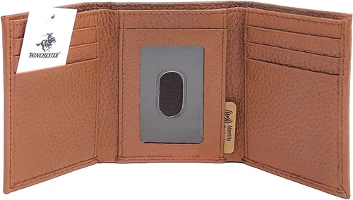 Vista 3 de Winchester Billeteras Trifold para hombres de cuero de vaca de grano completo RFID bloqueo con ventana de identificación cartera compacta