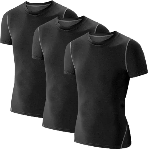 Vista 3 de 3 Pack Youth Boys Compression Shirt Athletic Short Sleeve Football Undershirts Quick Dry Jerseys Soccer Shirts