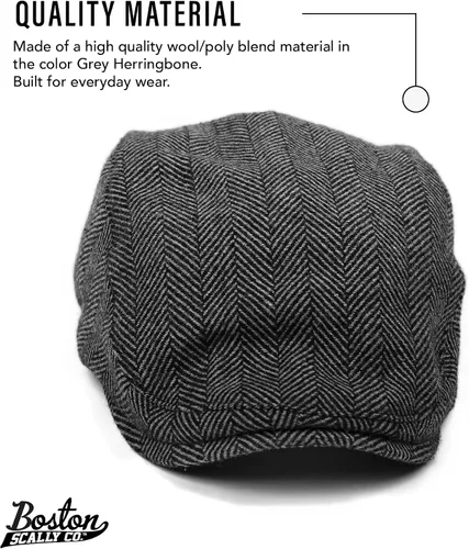 Vista 2 de La Gorra Original Boston Scally Cap - La Gorra Plana Original Newsboy - Sombrero Ajustado de Algodón de Panel Único para Hombre - Gris Herringbone