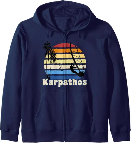 Vista 4 de Karpathos Greece Windsurfing Windsurf Sudadera con capucha y cremallera para, Negro