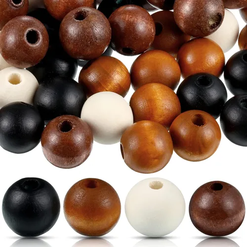 Vista 8 de Jetec 160 cuentas de madera de 0.63 pulgadas para manualidades, rústicas, de madera natural, cuentas de pelo de madera natural para bricolaje