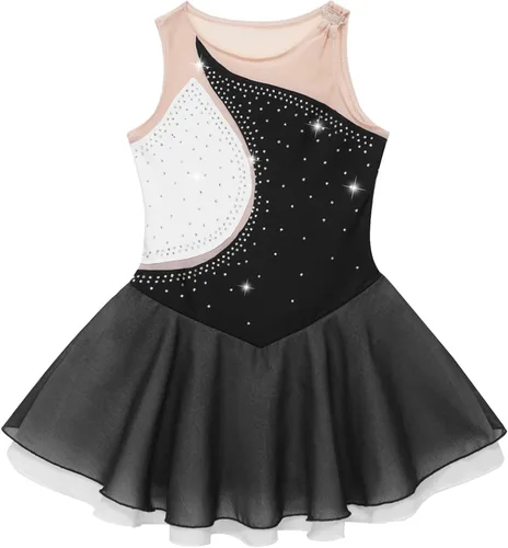 Vista 5 de Kids Girls Sleeveless Figure Ice Skating Dress Leotard Mesh Splice Roller Skating Dance Performance Costume