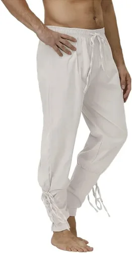 Vista 4 de Pantalones medievales de tobillo con banda cónica para hombre, disfraz de pirata, renacentista, gótico, casual, para hombre