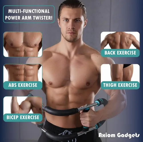 Vista 2 de Entrenador giratorio de brazo ajustable, barra de potencia de 40 a 130 libras para fuerza superior del cuerpo, equipo de entrenamiento portátil