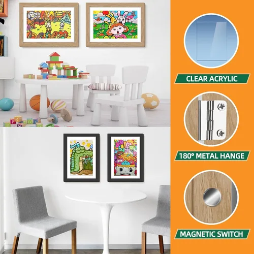 Vista 4 de Paquete de 4 marcos de arte para niños de 8.5x11 pulgadas, marcos reversibles cambiables para exhibición de fotos, almacenamiento para proyectos