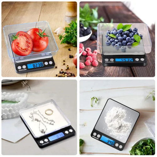 Vista 5 de GDEALER - Báscula digital de bolsillo para cocina 0.001oz/0.01g 500g, báscula compacta para joyería, tara, acero inoxidable, pantalla Negro
