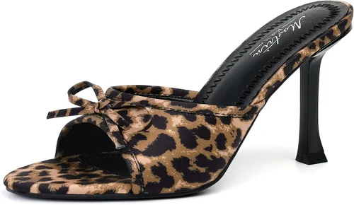 Vista 14 de Mostrin - Sandalias con tacón de gatitos para mujer, con punta redonda con lazo, vintage, sexy, de tacón aguja, sin talón, para fiesta y uso diario