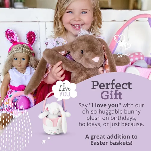 Vista 3 de Peluche de Animal de Conejo de Pascua Plushible, 18 pulgadas (Marrón) - Juguete de Peluche Suave Bordado para Niños, Recién Nacidos, Niños y Niñas