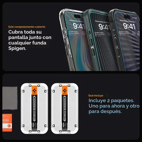 Vista 8 de Spigen GlasTR EZ FIT - Protector de pantalla de vidrio templado para iPhone 15 Pro