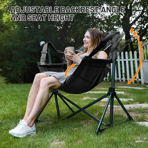 Vista 6 de TIMBER RIDGE Silla de camping tipo hamaca, silla hamaca oscilante de gran tamaño con respaldo y asiento ajustables para césped al aire libre