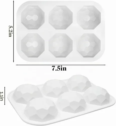 Vista 2 de 2 piezas de moldes de silicona para pastel de bola de diamante, moldes de silicona para hornear pastel de mousse geométrico 3D de media bola, moldes