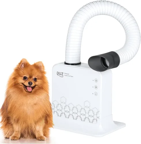 Vista 9 de DUZ - Secador de mascotas manos libres premium, 900 W, compacto, blanco, tubo de secado ajustable de 360 grados, botones táctiles, motor BLDC