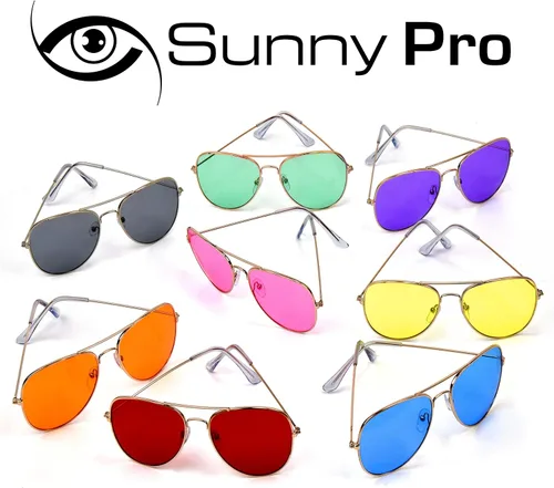 Vista 6 de SunnyPro Gafas de sol de aviador coloreadas con protección UV400 de metal de lentes