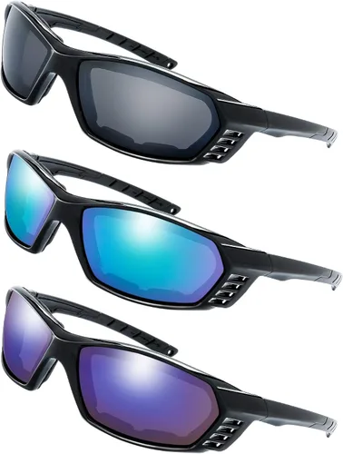 Vista 15 de Gafas de Motocicleta con Marco Acolchado y Lentes que Bloquean 100% UVB/UVB para Actividades al Aire Libre y Deportes 10-mate/negro brillante
