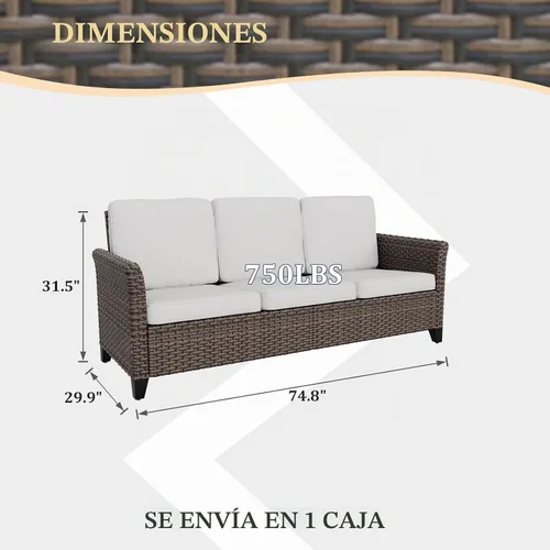 Vista 2 de EAGLE PEAK Ocean Vista - Sofá de mimbre para exteriores, cojines profundos, muebles de ratán resistentes a la intemperie, sofá, marrón/beige