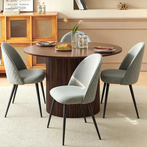 Vista 4 de Homedot Juego de mesa de cocina y comedor para 4, mesa de comedor de madera de nogal, redonda y tapizada, juego de sillas laterales de cocina