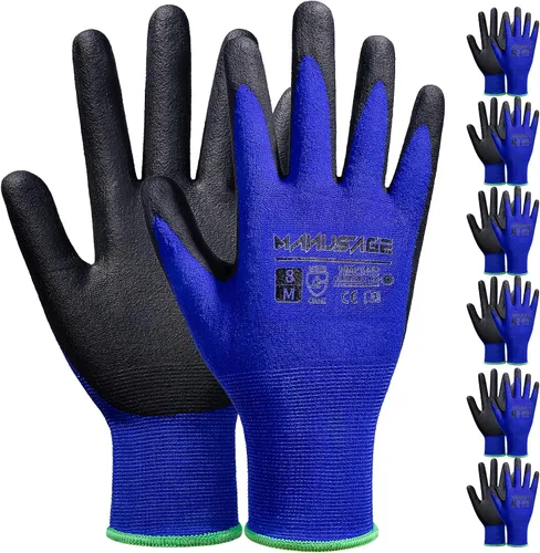 Vista 14 de MANUSAGE Guantes de trabajo de seguridad para hombres y mujeres, guantes de trabajo de nitrilo de microespuma, grandes, guantes de trabajo delgados