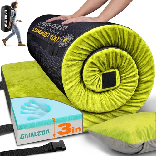 Vista 39 de GAIALOOP Colchón de Espuma Viscoelástica de 3 Pulgadas para Acampar, Almohadilla de Dormir de Doble Capa Gruesa para Coche, Tienda, Cama