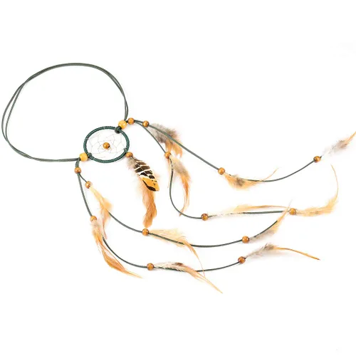 Vista 5 de Gangel Dreamcatcher - Diadema de plumas bohemias con plumas blancas y marrones con borla de plumas blancas y marrones cuerda de cáñamo carnaval