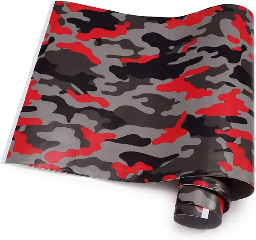 Vista 10 de Queenbox Rollo de vinilo autoadhesivo con estampado de camuflaje de PVC, 19.7 x 39.4 in, color blanco y negro