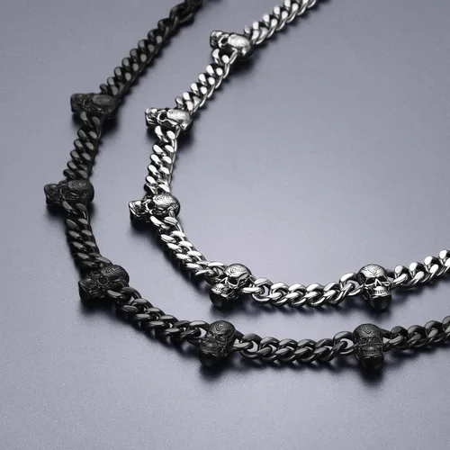 Vista 2 de Bandmax Barbed Wire Cuban Necklace for Women Men Stainless SteelBlack Gothic Thorns Skull Choker Necklace Bracelet Punk Jewelry -Gift Packed