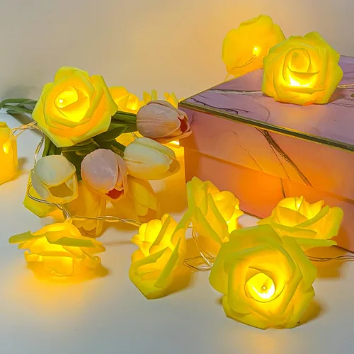 Vista 4 de VIPMOON Guirnalda de luces de rosas de 6.6 ft, 20 LED, funciona con pilas, luces románticas brillantes y cálidas, lámpara de hadas para el día