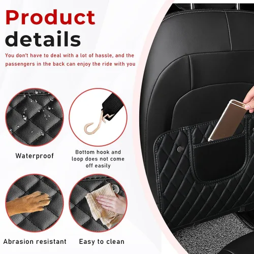 Vista 4 de 2 alfombrillas de cuero para asiento trasero de automóvil, protector de asiento trasero con bolsa de almacenamiento, almohadilla impermeable