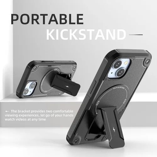 Vista 3 de ACCREW Funda magnética para iPhone 15 con soporte invisible [compatible con MagSafe] [protección contra caídas] con borde de TPU suave, parte