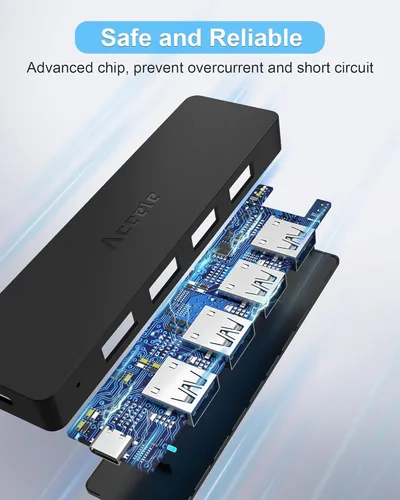 Vista 4 de Aceele Concentrador USB 3.2 con cable de datos largo extendido de 4 pies, concentrador USB 3.2 Gen 2 5 en 1