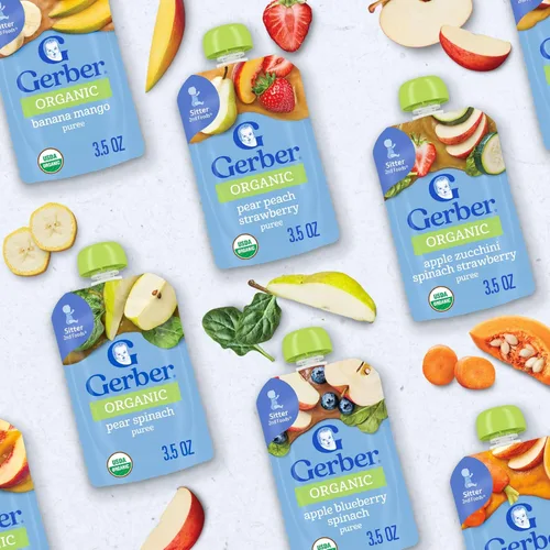 Vista 9 de Gerber Alimento orgánico para bebés de manzana, arándano y espinacas, bolsa de 3.5 onzas
