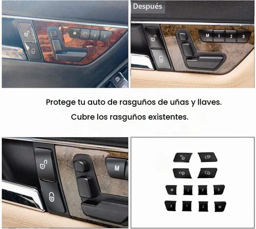 Vista 2 de Tapa de botón de bloqueo/desbloqueo negro para asiento con memoria, interruptor de parche de puerta, decoración interior de reemplazo para Mercedes