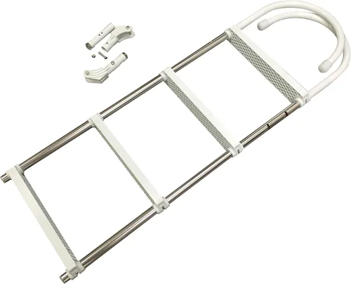 Vista 3 de Marine Boat Aluminio Blanco Polietileno Natación Embarcación 4 Pasos Escalera Gancho 46X15