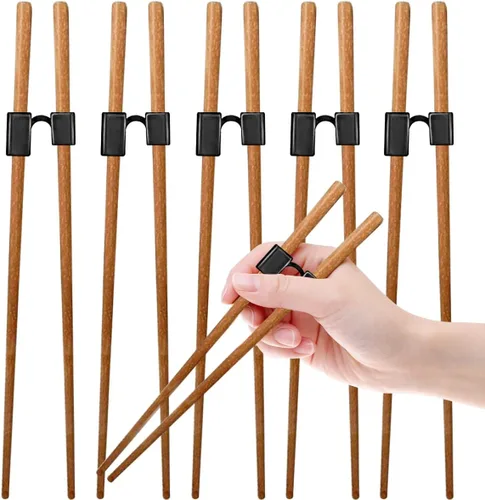 Vista 7 de 5 pares de palillos de entrenamiento reutilizables para principiantes entrenadores, paquete de palillos de madera japoneses y juego de ayudante