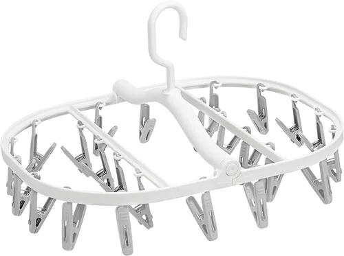 Vista 10 de Percha de secado de ropa plegable portátil de alta calidad con 12 clips, estante de secado de plástico antioxidante para calcetines, lencería