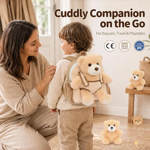 Vista 4 de MorisMos Teddy Bear Stuffed Animal, 13 Inch Bear with Backpack & 2 Babies