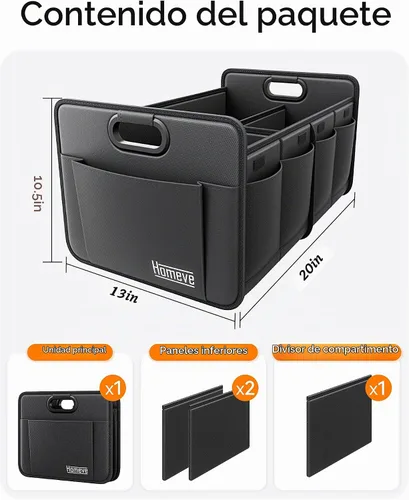 Vista 9 de Homeve Organizador de maletero de coche, organizador plegable de múltiples compartimentos, negro, 2 compartimentos, pequeño