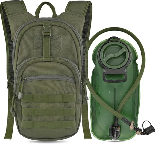 Vista 10 de MARCHWAY Mochila de Hidratación Táctica Molle con Vejiga de Agua de TPU de 2.5L, Mochila Militar Organizada de Perfil Bajo para Senderismo, Canela