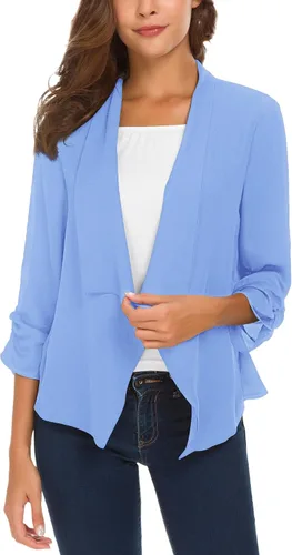 Vista 9 de Urban CoCo Blazer ligero de gasa fina con mangas fruncidas para mujer Negro