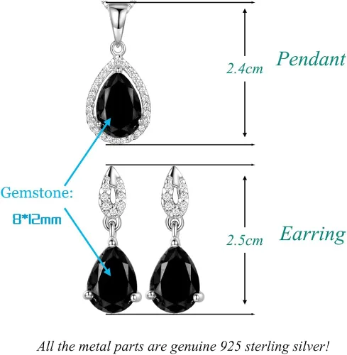 Vista 6 de JIANGXIN Teardrop Birthstone 925 Sterling Silver Rhodium Plated Gemstone Jewelry Set for Women Stud Earring Pendant Necklace 1618inch Italian Box