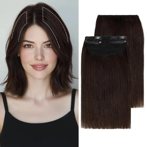 Vista 13 de S-noilite Extensiones de cabello corto con broches, 100% cabello humano real, 2 clips, extensiones con clip para mujeres con cabello delgado, añade