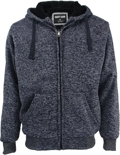 Vista 4 de Gary Com - Sudadera de vellón sherpa de alto gramaje con capucha para hombre, forro de grueso vellón, con cremallera completa, cálidas chaquetas